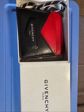 Givenchy Black and Red Leather Card Holder with Logo Emboss